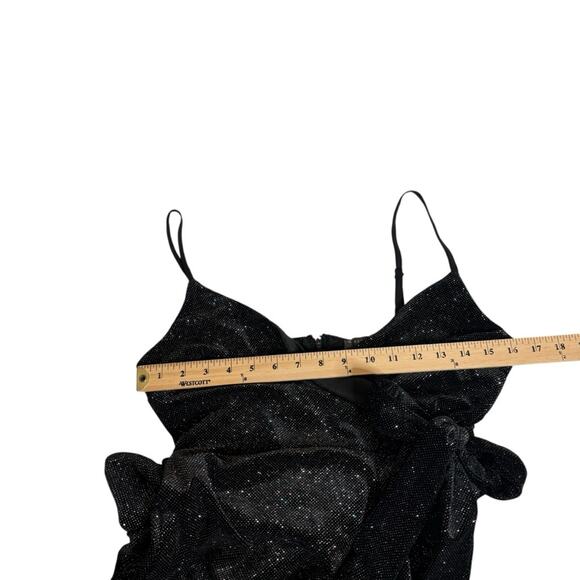 Dress Forum‎ Sleeveless Shimmer Ruffled Wrap Mini Dress Black Womens Small New - Picture 6 of 10